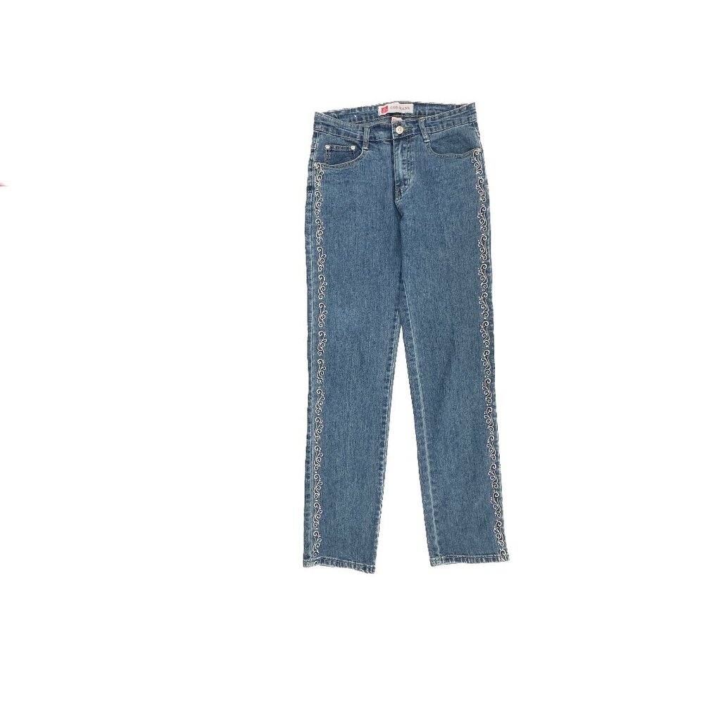 COS Jeans Straight Leg Side‎ Embroidery Women's size 4 Dark Blue Denim Jeans